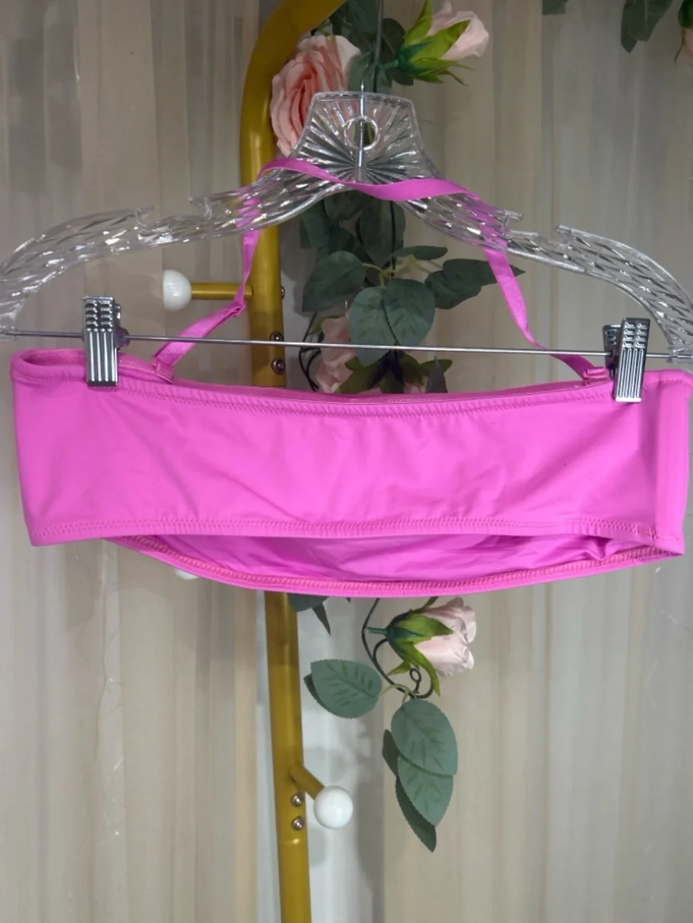 SKIMS Neon Pink Bandeau Swim Top Size XL Barbiecore Bikini Top Strapless Halter